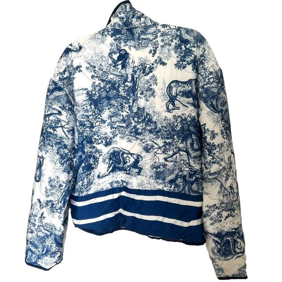 Women's Cropped Floral Quilted Open‎ Front Puffer Jacket White Blue Size Large - Picture 3 of 10